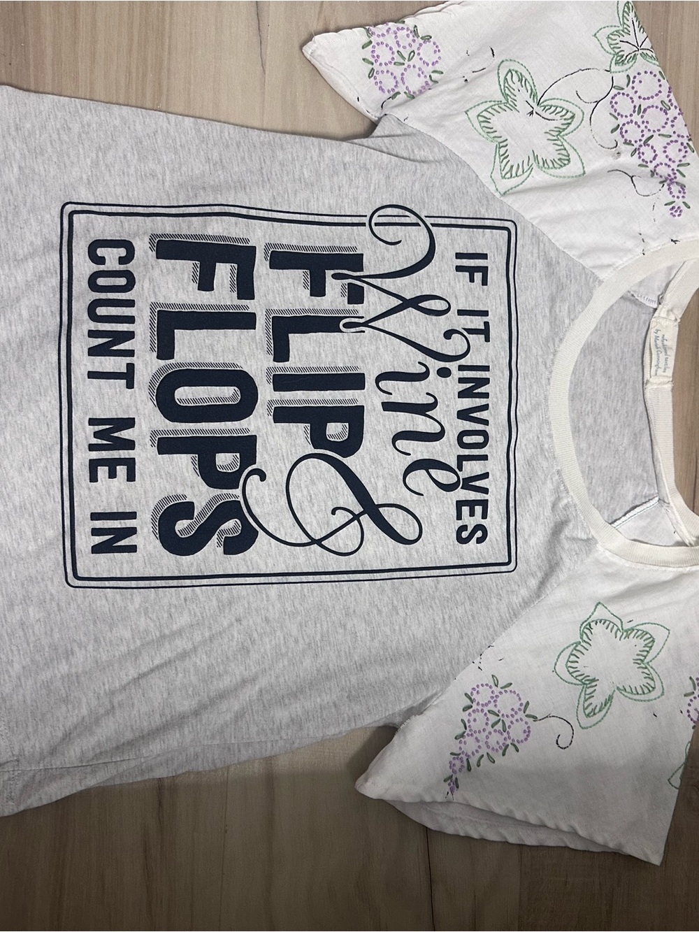 Custom made graphic shirt flip flop and wine